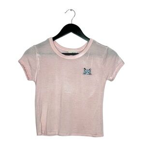 Wet Seal Pink Cat Embroidered Baby Doll Tee Fitted Y2K Top Size Medium Lolita